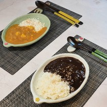 덮밥그릇 샐러드 그릇 타원접시 핸드메이드 도자기 그릇 매화, 블루