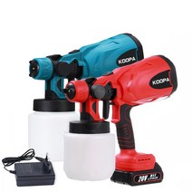 KOOPA TOOL 스프레이 건 800ml 무선 전기 페인트 스프레이어 오토 가구 스틸 코팅 에어브러시, 빨갛게, 2x 배터리, 1개