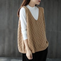여성 간절기 루즈핏 브이넥 펀칭 니트 조끼 베스트 women