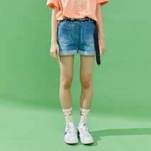 [유솔]논현점 ** 빠른 배송** 50%세일~~초등 여아 주니어 ##귀여운 여름청바지##편한 허리고무줄 사방스판&3부 밴딩 스냅장식 데님 ULTH21456