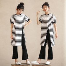 주니어 순면 여름 나팔바지 앞트임 롱 반팔티 상하복 세트 트레이닝 요가복 아동 초등 중학생 여아