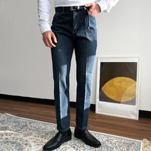 남자 테이퍼드핏 테일러 진청 데님 청바지