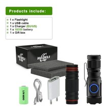 휴대용 손전등 200000 루멘 가장 강력한 미니 전술 led 손전등 usb xpg3 led 토치 방수 18350 또는 18650, HD509B1-BOX1, 은
