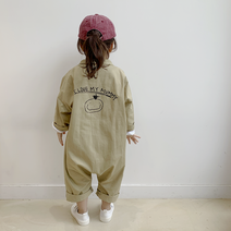 유아 아동 남녀공용 가을 데일리 베이지 심플 아이러브마미 점프슈트