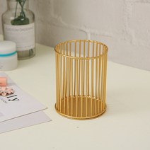 북유럽 메탈 원형 철필통 수납함 심플 모던 사무실 책상 대용량 원형 아트펜통, 황금 양동이