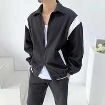 남자 봄 가을 투웨이 지퍼 와플 배색 바시티 블루종 집업 자켓3color