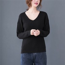 빅사이즈긴팔니트 가을옷 단아한 왕골 와이드 루즈핏 브이넥 슬림핏 스판 면 이너 풀오버 후드 상의 2618520991