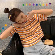 나루니(NARUNI) 여성반팔티 줄무늬 알록달록 스프라이트 여름 여행 나들이 데이트룩 데일리