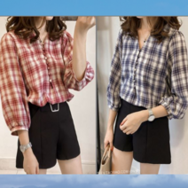 잔체크 블라우스