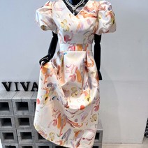 VIVA / [VIVA] 23S 드로잉 반팔퍼프 공단 풀롱원피스