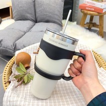 대용량텀블러 손잡이 매그넘텀블러 진공텀블러 핸들텀블러 30oz 900ml 대용량 컵 빨대컵 보온병 보냉병, 크림