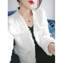 쥬엔리치 여성 트위드 자켓 캐주얼 화이트 분홍 -19