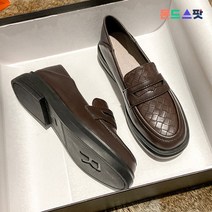 몬드스팟 3cm 여성 사각패턴 통굽 단화 로퍼 브라운 (DM832)