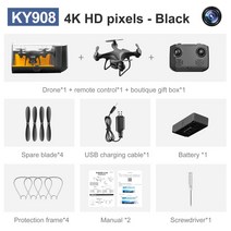 입문용 촬영용 미니 드론 미니 Ky908 드론 4k 전문 Hd 항공 사진 50 배 줌 원격 제어 헬리콥터 장난감, 01 Black 1 Camera 4K1B