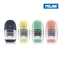 MILAN 밀란 캡슐 연필깎이+지우개 실버, 1개, 옐로우 뚜껑