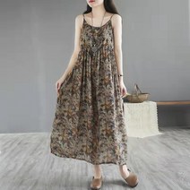 60대 비치 기모 복고풍 50대 여름롱 일본스타일 빅사이즈 루즈핏 린넨뷔스티에원피스 샤틴
