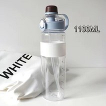 대용량 빨때물통 원터치오픈 용량눈금 스트랩 물병 스포츠 헬스 텀블러 플라스틱 내열 휴대용 워터보틀 대구경 밀봉 운동용 등산 낚시용 플랜 필수품 0.7/1.1/1.6리터, 색상선택6번-블루 대용량 빨때물통, 1100ml