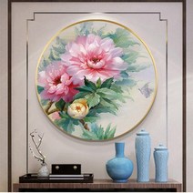 minjing 3D전체DIY 큐빅 보석 십자수세트 거실 원형 모란꽃 모던 심플, 1개, 100*100cm