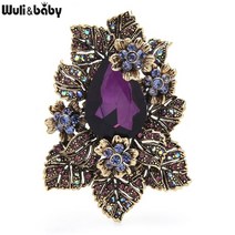 머플러 스카프 옷핀 뱃찌 혼주 브로치 broach Wuli-보라색 크리스탈 궁전 스타일 꽃 여성 라인석 파티 사무실 핀 선물