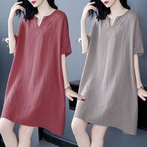 tagi L~6XL 여성 루즈핏 면마 원피스 여름 린넨 반팔 스커트