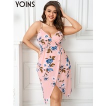 플러스사이즈드레스 민소매 드레스 플러스 사이즈 선드레스 스파게티 꽃 백리스 파티 여름