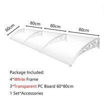 어닝브라켓 튼튼한 PC 보드 창문 차양 현대 현관 야외 파티오 캐노피 태양 쉼터 처마 레인 커버 접합, 10 Color4 60x240cm