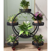 원형 꽃 화분랙 진열대 철제 인테리어 발코니 화분선반 씨앗키우기 받침대 화분사다리 선반, E. 블랙 원형 화분대 (6분)
