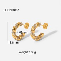 귀걸이 보석 장신구 여성 링 Dainty 18k 골드 도금 스테인레스 스틸 쥬얼리 참 선물 큐빅 지르코니아 CC 모양의 트위스트
