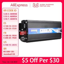 캠핑용 배터리 파워뱅크 차량용 인버터 2000w-500w 자동차 12v 220v 전원 dc to ac 12v 220v 자동차 전압 변환기(전화 태블릿용 usb 충전기 포함), 2000w