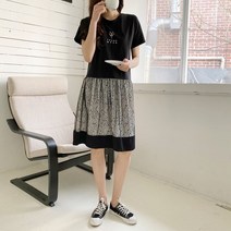 [리엘라] 치이노 레오파드 레이어드 박시 반팔 원피스