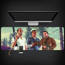 Grand Theft Auto 마우스 패드 GTA5 마우스 패드 대형 컴퓨터 게임 노트북 키보드 마우스 장패드 책상 패드 pc 게임 모바일 게임 캐릭터 마우스패드, 03_400x900mm | 4mm