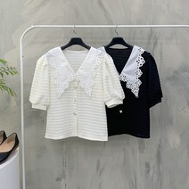 [신상무배]세이지 레이스 카라 퍼프 소매 블라우스