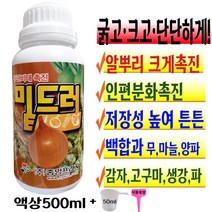 뿌리 발근제 구근 비대제 크기 발육 촉진제 영양제 무름 뿌리썩음 예방 무 마늘 양파 생강 파 감자 고구마 거름 텃밭 주말농장 4종 복합비료 밑드러 500ml 액비 +계량컵 푯말세트