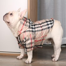 골든독 체크무늬 바람막이 S-2XL 프렌치불독 웰시코기 퍼그 착용가능 옷, 베이지