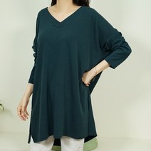 빅걸스토리 여성 빅사이즈 브이넥 옆트임 무지 기본 롱긴팔티