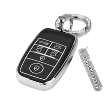 키에티 기아 더뉴 올뉴 카니발 6버튼 TPU 엣지 키케이스 + 큐빅번호판, 실버_블랙