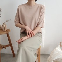 여성 봄 여름 가을 이너티 이너니트 기본니트 베이직 반팔 라운드 니트