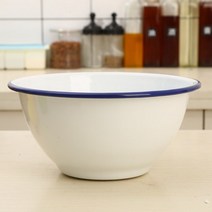블루 라인 화이트 법랑 믹싱 볼 베이킹 계란 반죽 다용도 샐러드볼 (미끄럼방지 실리콘)