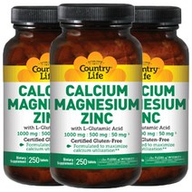컨트리라이프 칼슘 마그네슘 징크 1000mg : 500mg : 50mg 타블렛, 250개입, 3개