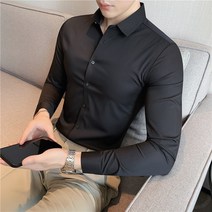남성 셔츠 슬림 셔츠 탄력 패션 잘 생긴 시니어 셔츠 양복 셔츠 높은 탄성 원활한 아이스 실크 캐주얼 남성 셔츠
