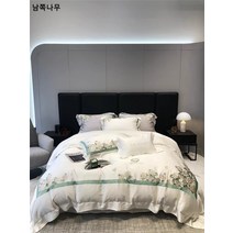 고급스러운 LF 란징 100수 텐셀 4종 세트 장미 꽃 자수 이불 커버 시트 쿨 아이스 침구