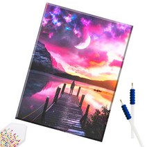 SHEXIU 3D 원형 보석십자수 캔버스액자 DIY 키트 50 x 40 cm, SX086  나무다리 풍경x1세트