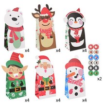 스노우보드가방 스키 부츠 가방 대용량 헬창가방 크리스마스 크래프트 종이 봉투 스티커 산타 눈사람 사슴, 01 24PCS_01 28x11.8x8cm