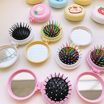달자샵 귀여운 휴대용 미니 원형 손거울 거울빗 세트 접이식, 1개(랜덤)