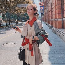 스타일아유 여성 데이트룩 배색 투톤 하프코트 오버핏 바바리 트렌치 코트 [AYA8BB0005]