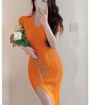 DFMEI.Sling skirt.-- 칼라 타이트 원피스 허리 여밈 날씬해 보이는 니트 치마
