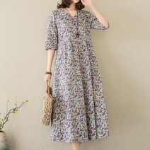 에블바잉 에블 대박걸 꽃무늬 패턴 여성 여름 칠부 a라인 플레어 레트로 원피스 2color