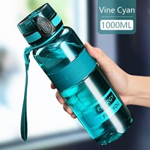 1L 1.5L 2L 휘트니스 스포츠 물병 대용량 친환경 플라스틱 휴대용 Leakproof 셰이커 과일 음료 병 BPA 무료, 14 1000ml  Vine Cyan