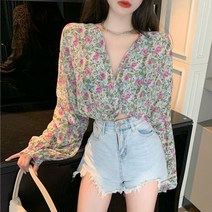 드레스날다 써니 플라워 크롭 쉬폰 블라우스(mbl1392)