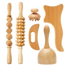 1+1 괄사 롤러 마사지기 페이스 기구 얼굴 리프팅 마사지 wood therapy massage set maderoterapia massager 안티 셀룰라이트 발--SION, 6개 세트 b